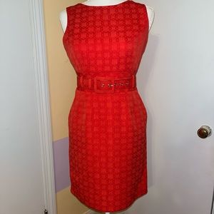 Size 2 organs/coral fitted dress with pockets and belt